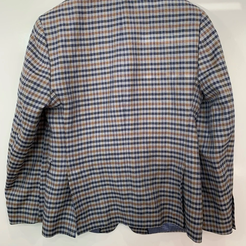 Original men’s S 38S Penguin Blue and Brown Plaid Blazer wool and polyester mix